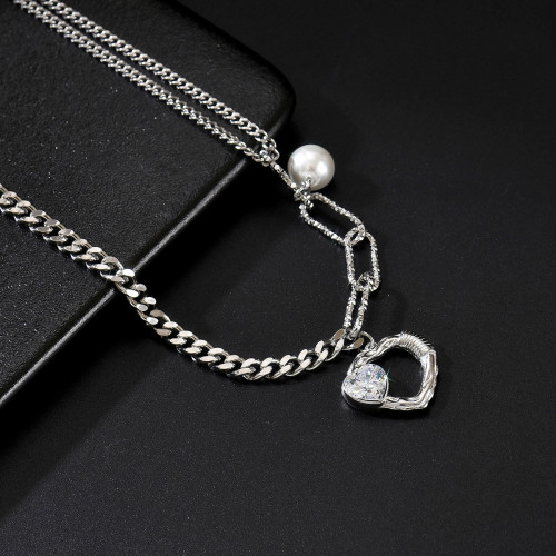 Wholesale Stainless Steel Cubit & Paperclip Chain Heart Necklace