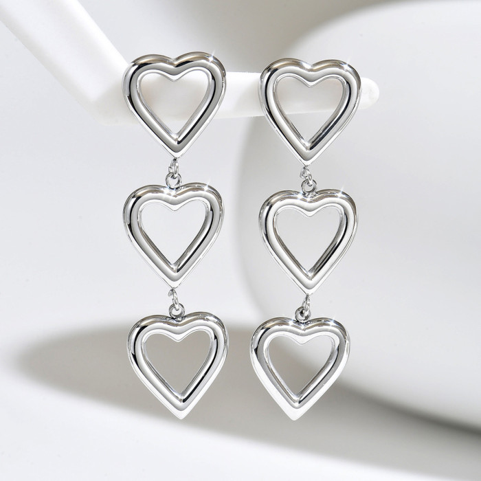 Wholesale Stainless Steel Triple Heart Drop Earrings