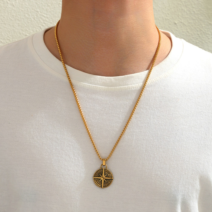 Wholesale Men's Stainless Steel Compass Pendant