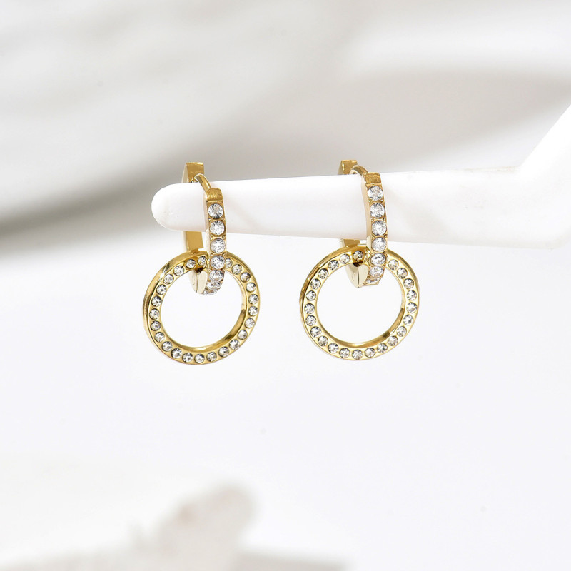Wholesale Stainless Stee Double Circle Huggie Earrings