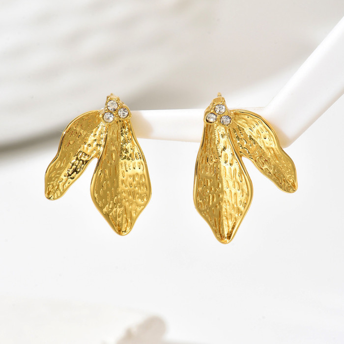 Wholesale Stainless Steel Textured Leaf Stud Earrings
