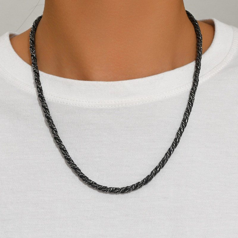 Wholesale Men's Oxidized Stainless Steel Wheat Chain