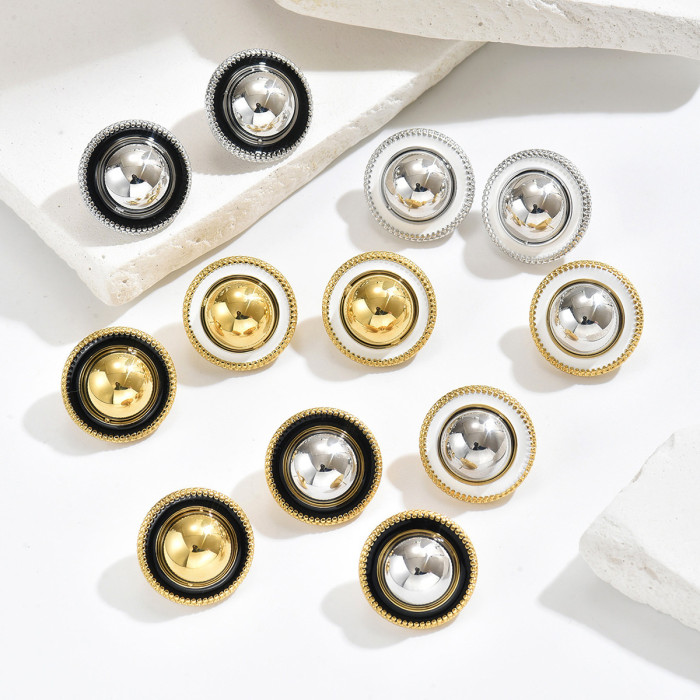 Retro French Style Stainless Steel Button Earrings Bulk