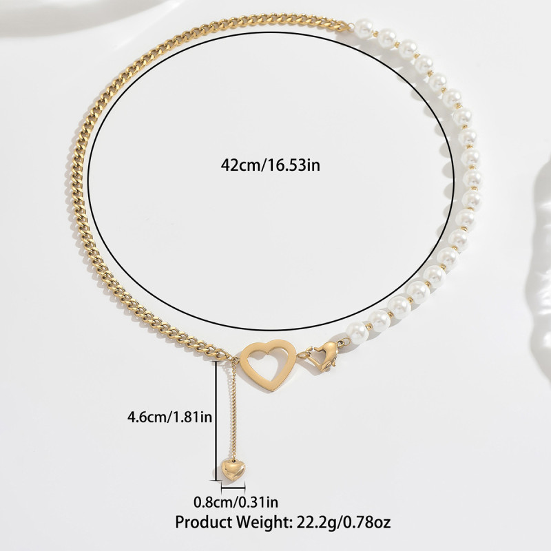 Wholesale Stainless Steel Half-Pearl Half-Chain Necklace