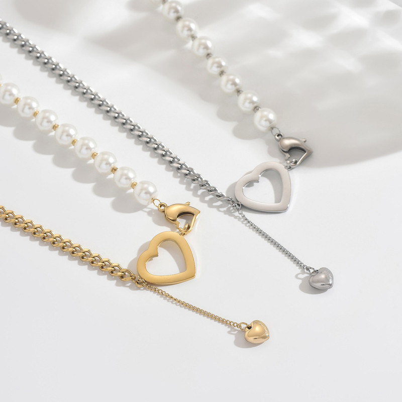 Wholesale Stainless Steel Half-Pearl Half-Chain Necklace