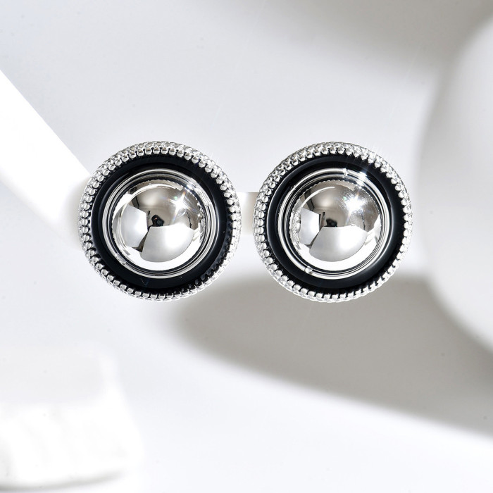 Retro French Style Stainless Steel Button Earrings Bulk