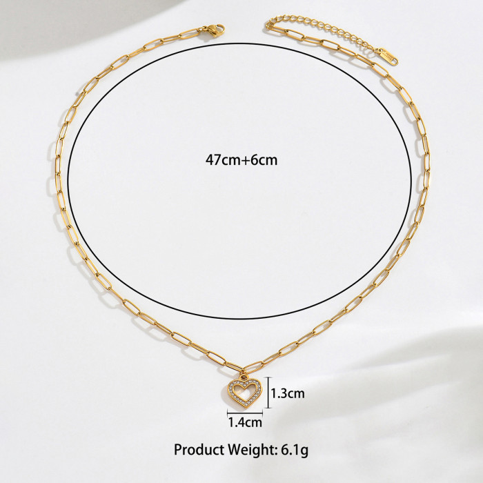 Wholesale Stainless Steel Paperclip Link Heart Necklace