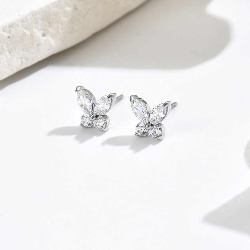 Wholesale Stainless Steel CZ Butterfly Earrings