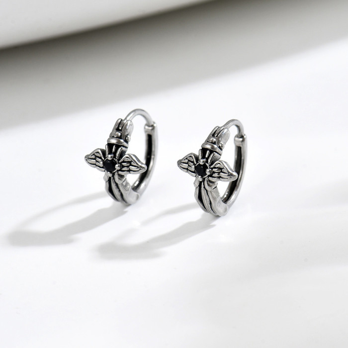 Wholesale Retro Stainless Steel Cross Hoop Earrings