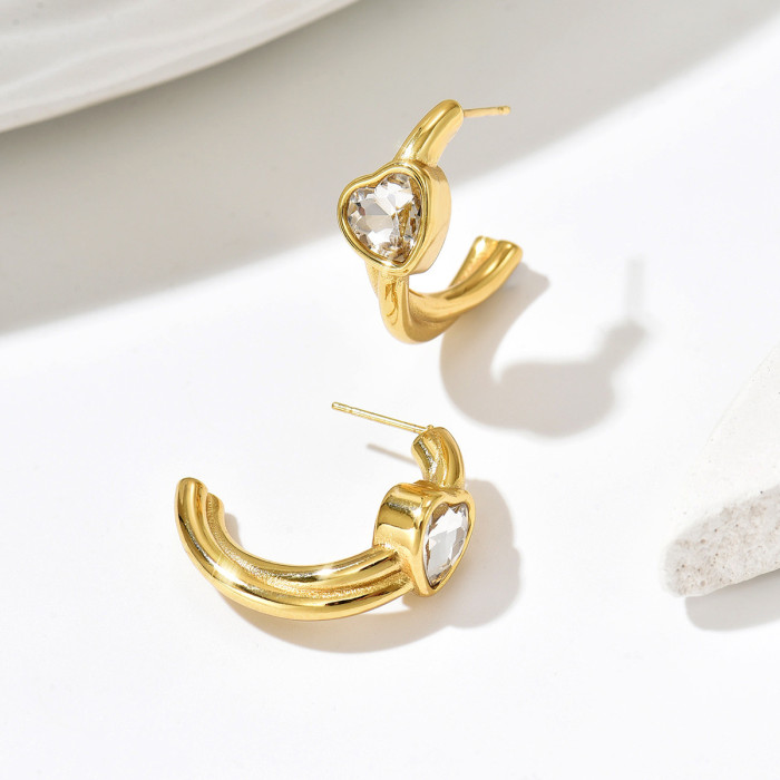 Wholesale Stainless Steel Heart CZ Stud Earrings