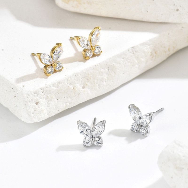 Wholesale Stainless Steel CZ Butterfly Earrings