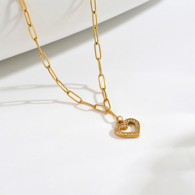 Wholesale Stainless Steel Paperclip Link Heart Necklace