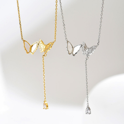 Wholesale Stainless Steel Mother of Pearl Butterfly Necklace