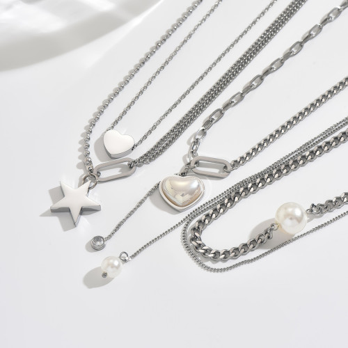 Wholesale Pearl & Steel Layered Necklace