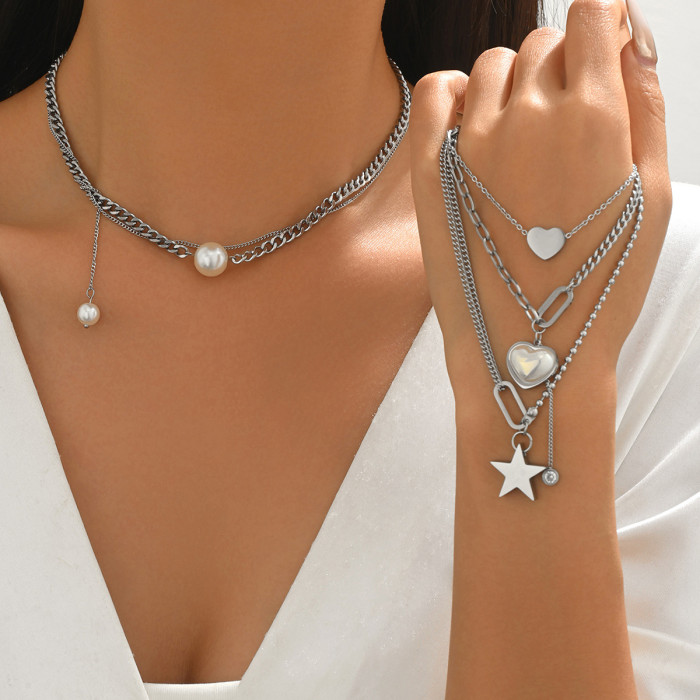 Wholesale Pearl & Steel Layered Necklace