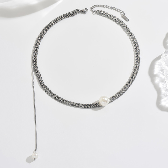 Wholesale Pearl & Steel Layered Necklace