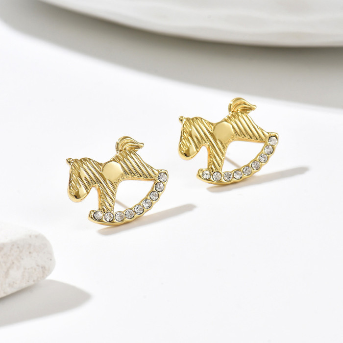 Wholesale Stainless Steel Rocking Horse Earrings