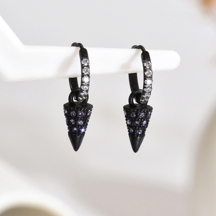 Wholesale Black Stainless Steel Spike Hoop Earrings