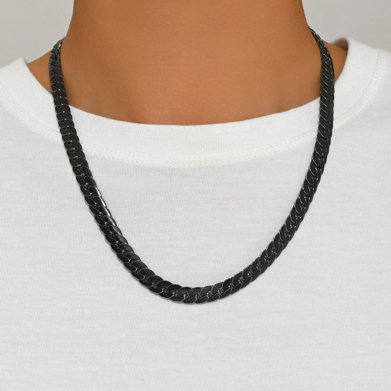 Wholesale Men's Slim Black Stainless Steel Necklace
