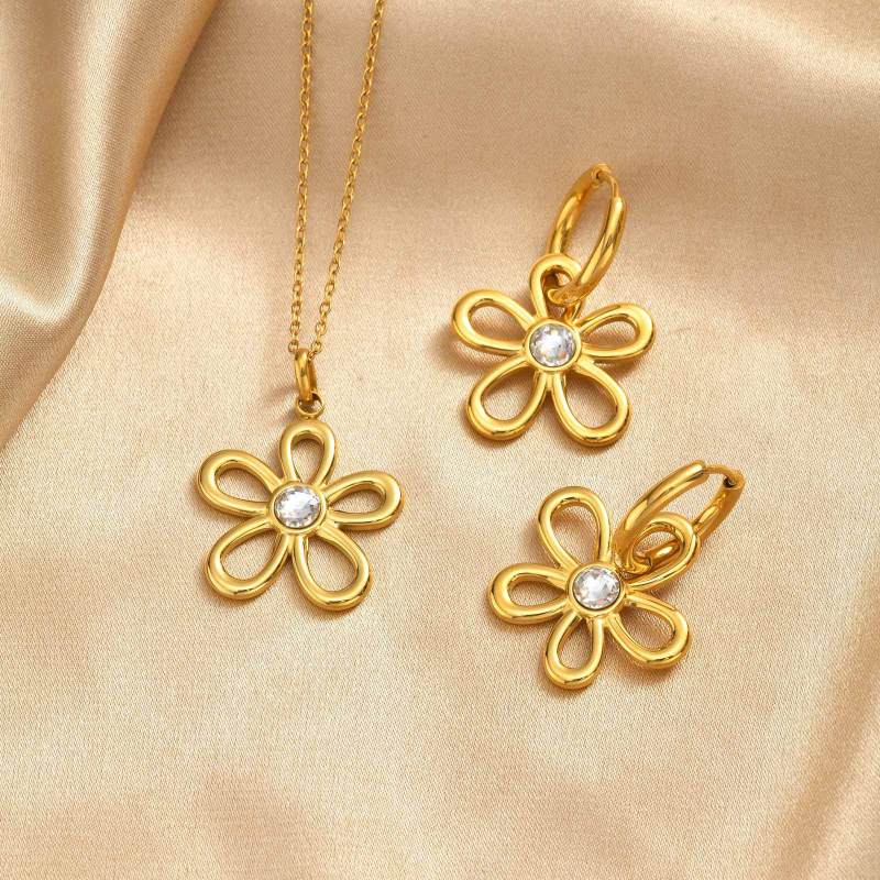 Wholesale Stainless Steel Hollowed Flower Earrings Set