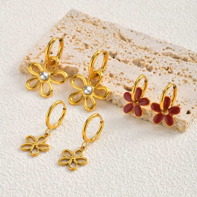 Wholesale Stainless Steel Hollowed Flower Earrings Set
