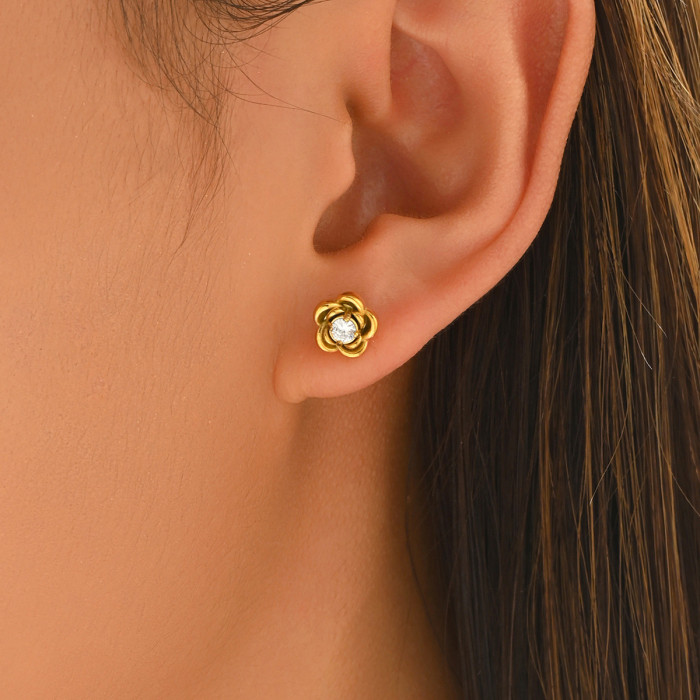 Wholesale Stainless Steel Camellia Stud Earrings