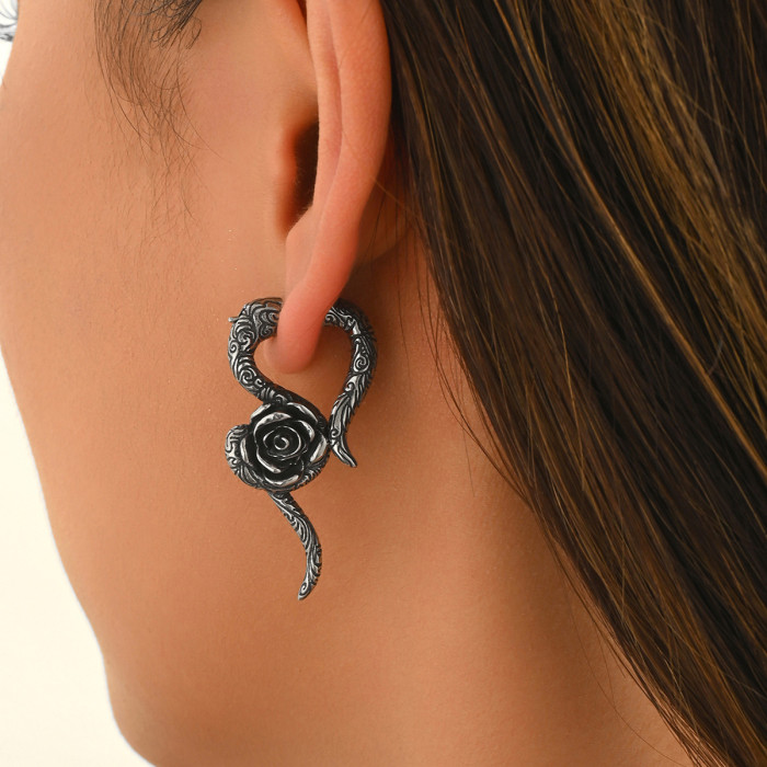 Wholesale Retro Stainless Steel Rose Earrings