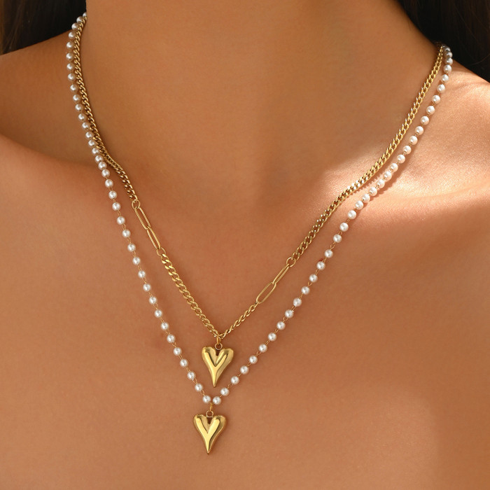 Wholesale Stainless Steel Heart Layering Necklace
