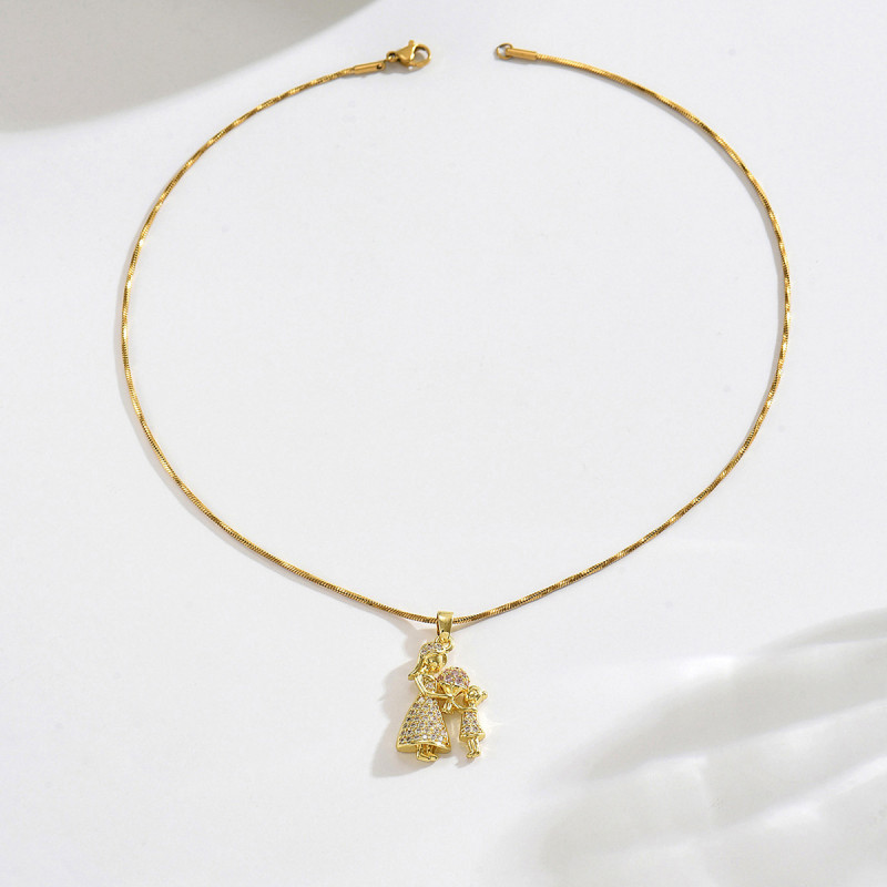 Wholesale Stainless Steel Mother and Child Necklace