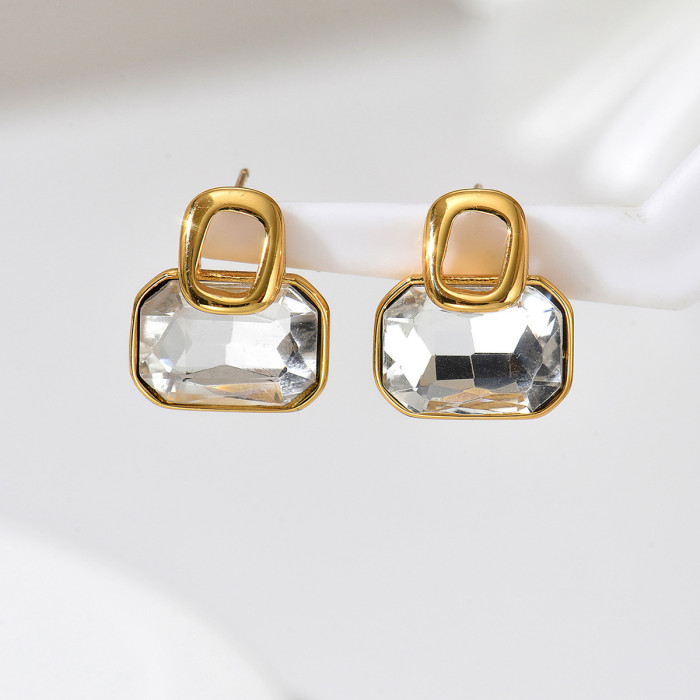 Wholesale Stainless Steel Emerald Cut Crystal Earrings