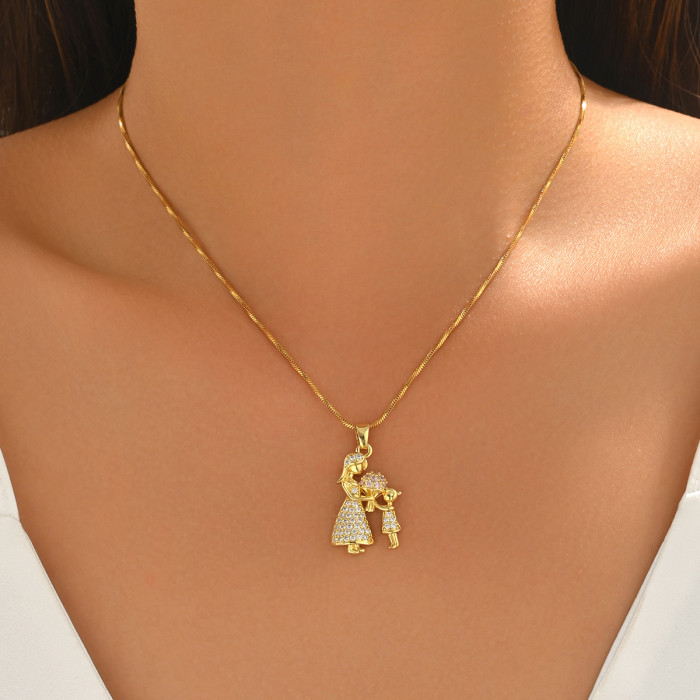 Wholesale Stainless Steel Mother and Child Necklace