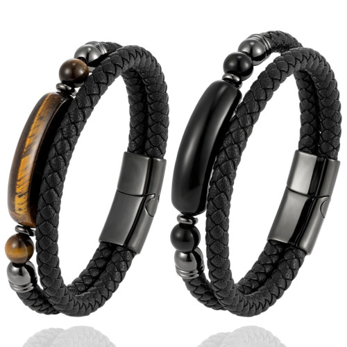 Wholesale Men's Double Layer Leather Bracelet