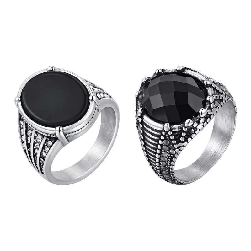 Wholesale Stainless Steel Round Stone Signet Ring
