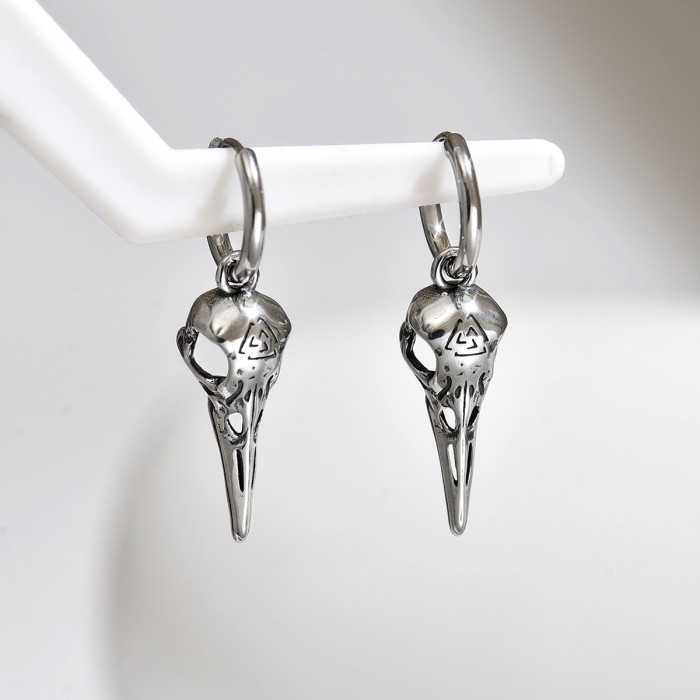 Wholesale Retro Stainless Steel Bird Skull Earrings