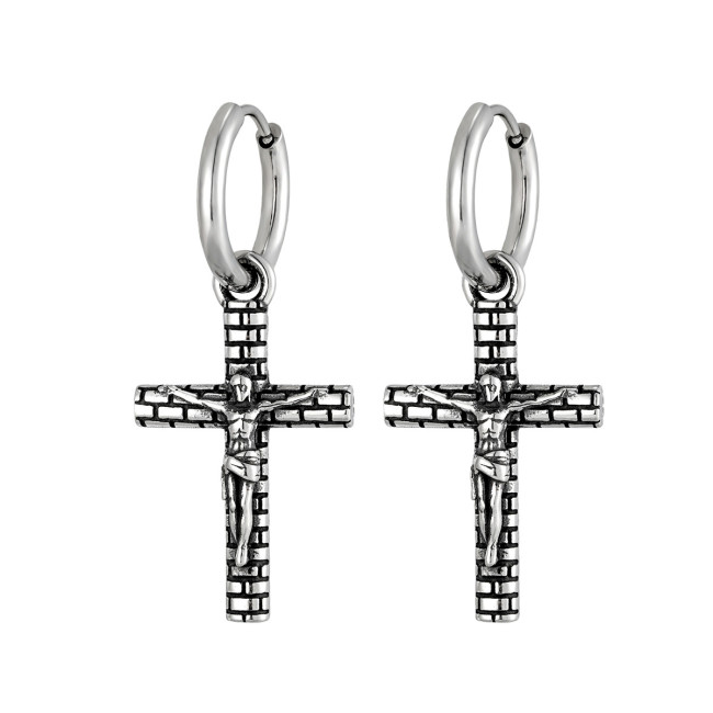 Wholesale Retro Stainless Steel Crucifix Earrings