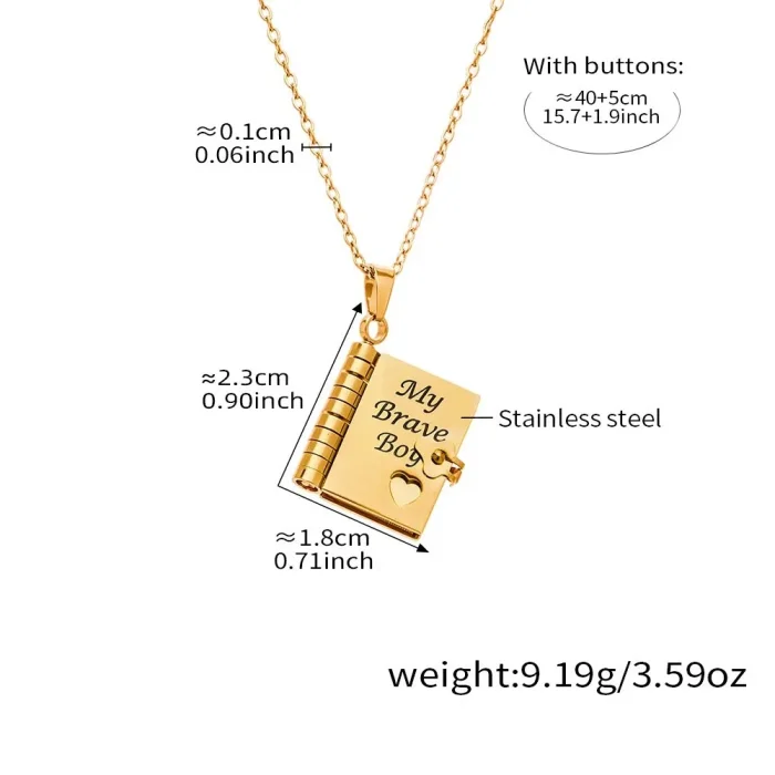 Wholesale Stainless Steel Book Pendant Necklace