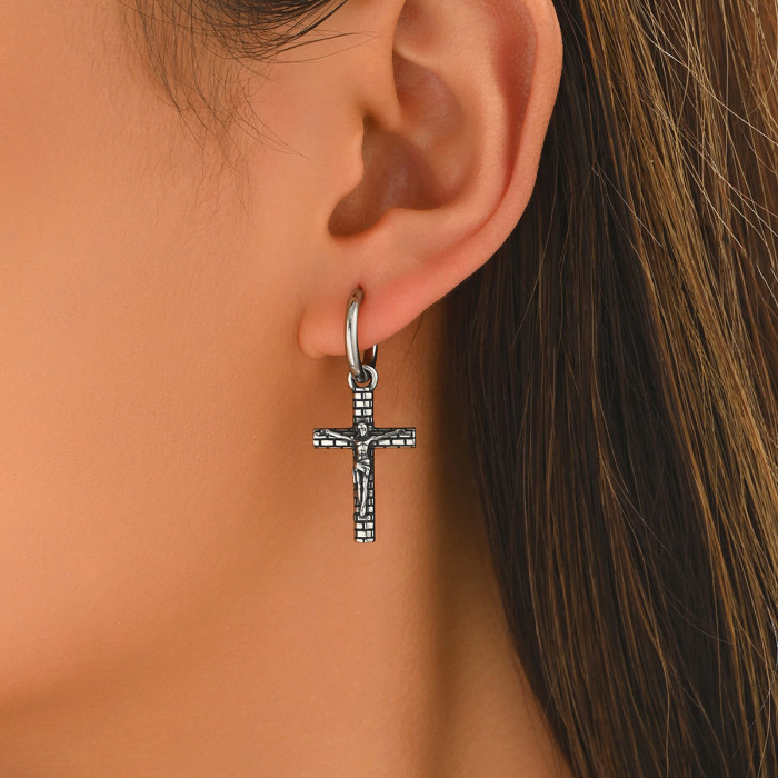 Wholesale Retro Stainless Steel Crucifix Earrings