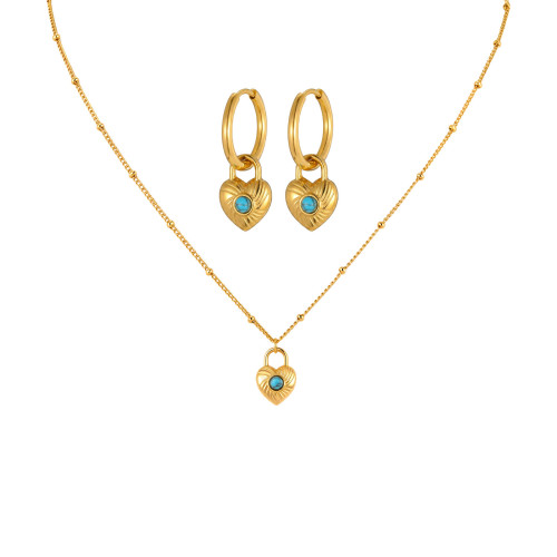 Wholesale Stainless Steel Heart Turquoise Hoop Earrings
