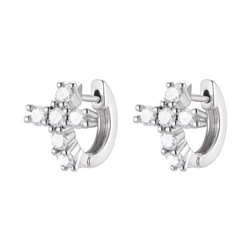Wholesale Brass Rhodium Plated Cross Hoop Earrings