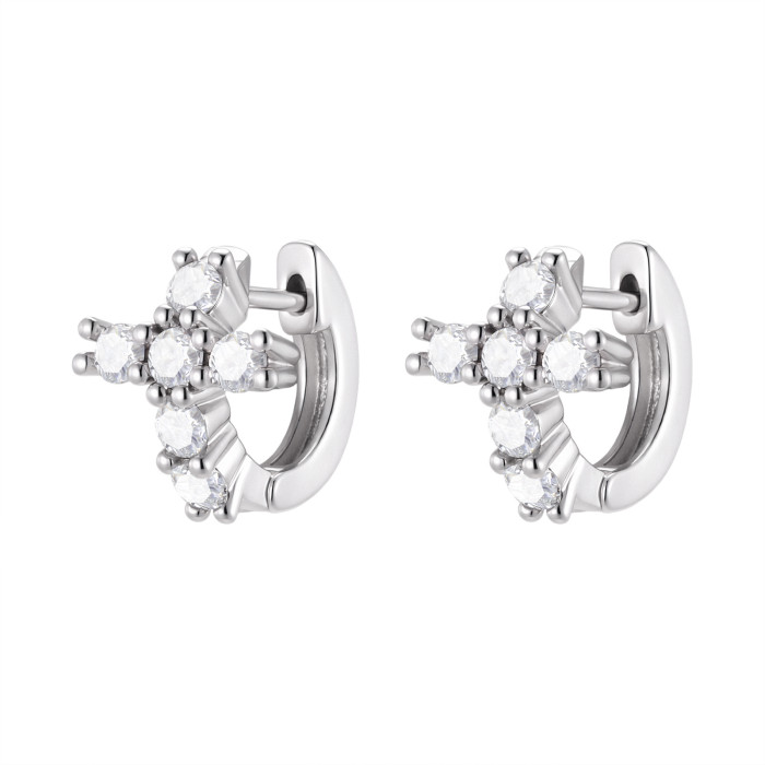 Wholesale Brass Rhodium Plated Cross Hoop Earrings