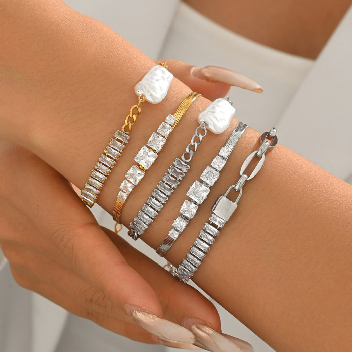 Wholesale Stainless Steel Mixed-Chain Bracelet Set