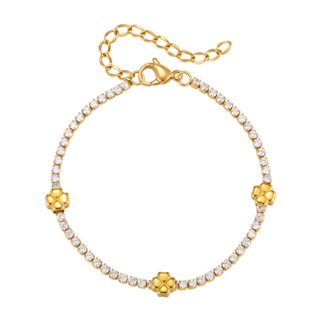 Wholesale Stainless Steel Clover Tennis Bracelet