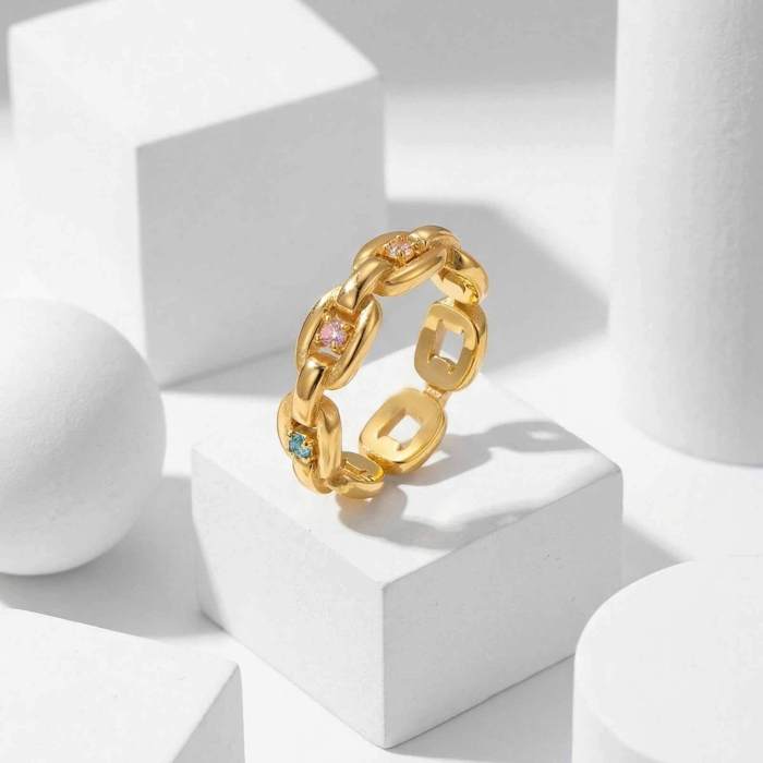 Wholesale CZ Inlay Stainless Steel Cuban Link Ring
