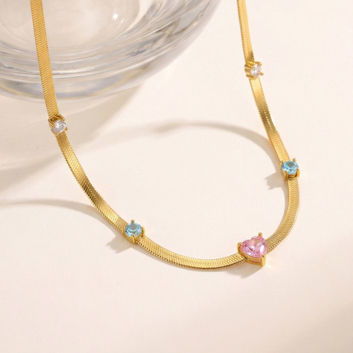Wholesale Stainless Steel CZ Inlay Snake Necklace