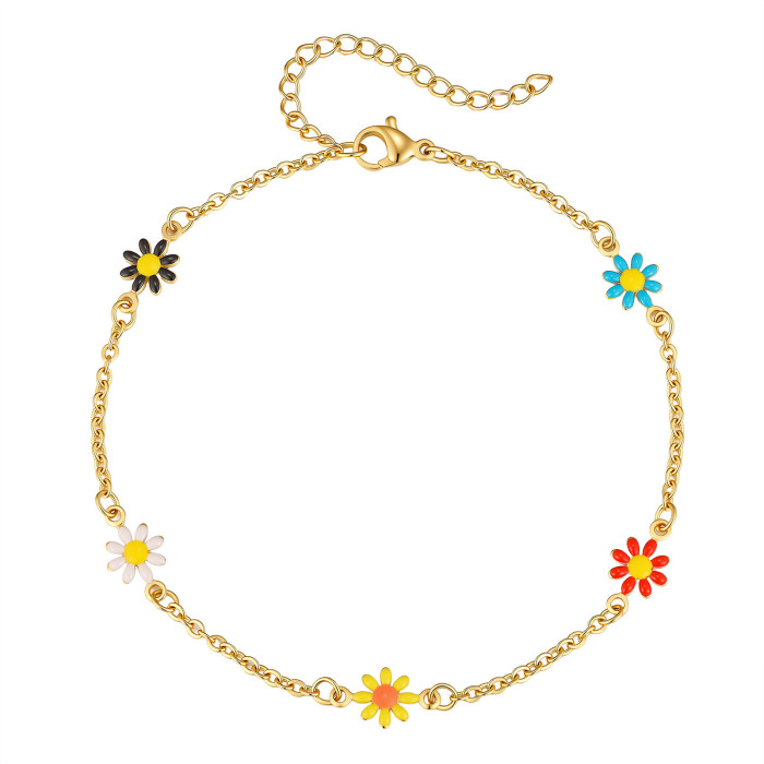Wholesale Stainless Steel Daisy Charm Anklet