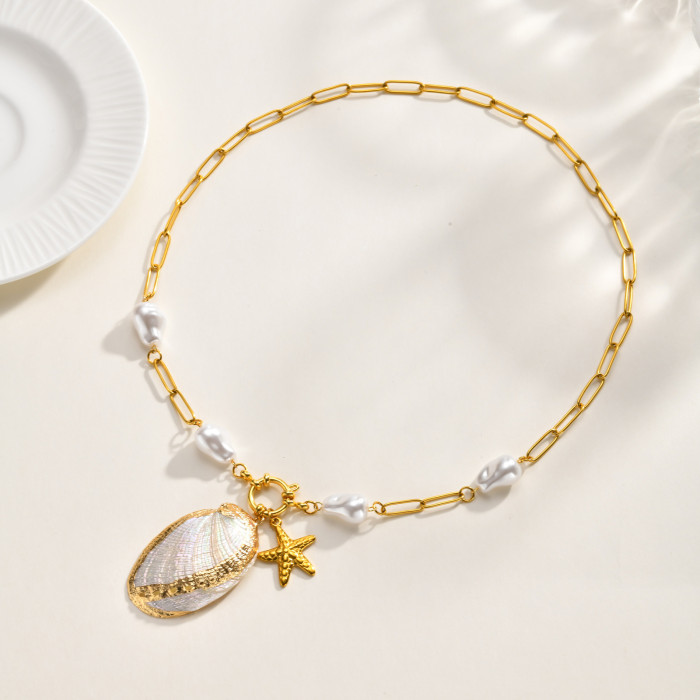 Wholesale Stainless Steel Baroque Pearl Paperclip Chain Necklace