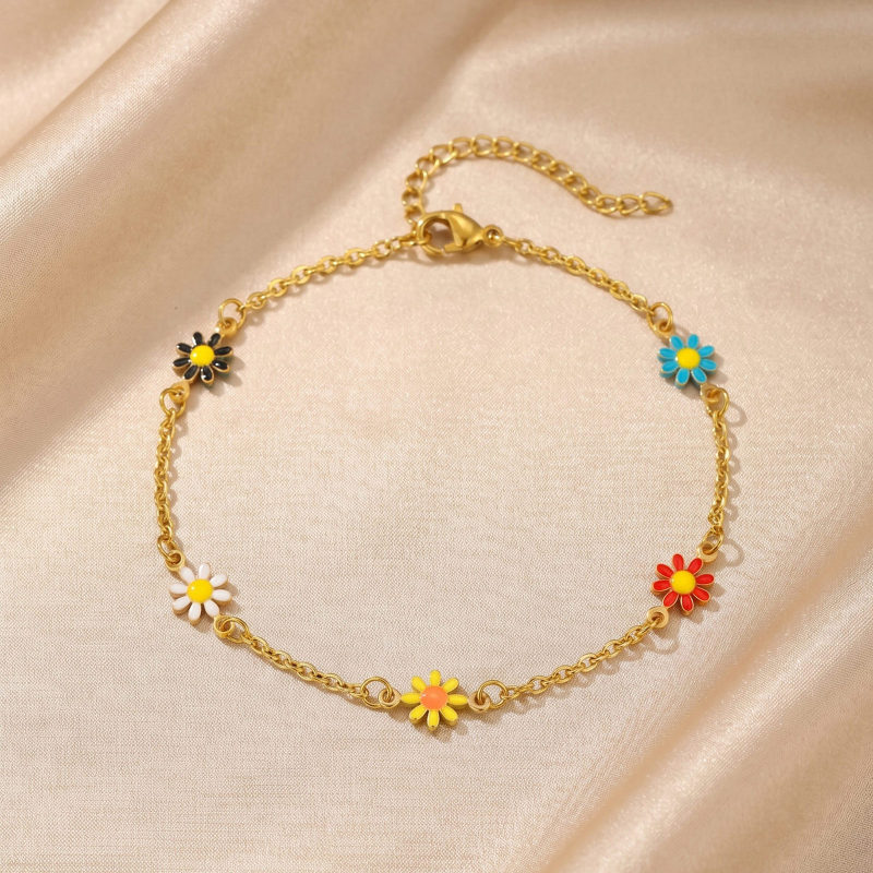 Wholesale Stainless Steel Daisy Charm Anklet