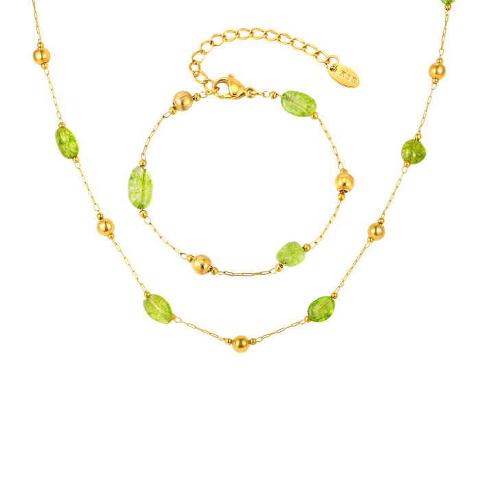 Wholesale Stainless Steel Peridot Gemstone Jewelry Set