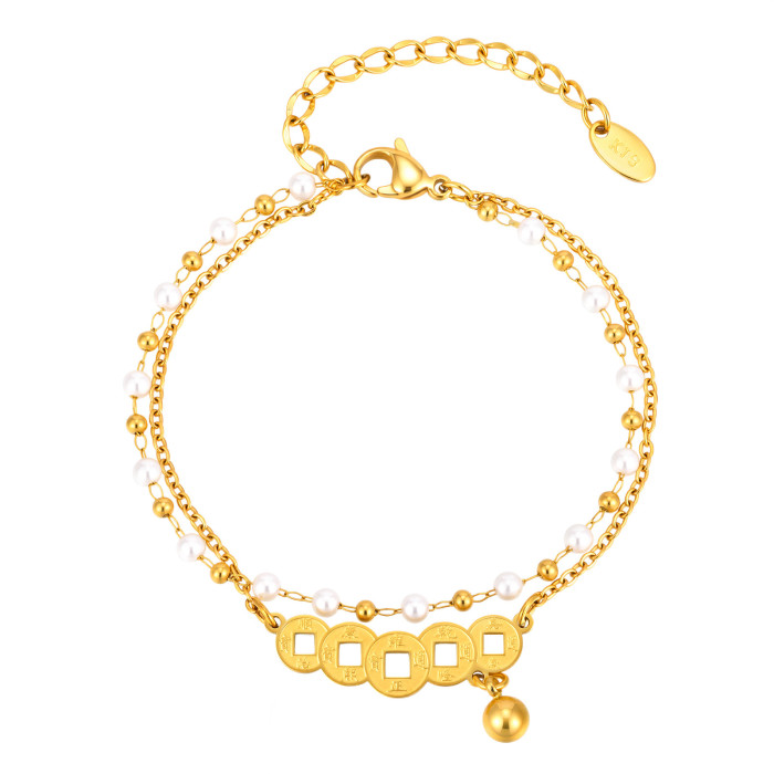 Wholesale Stainless Steel Five Emperor Coins Bracelet
