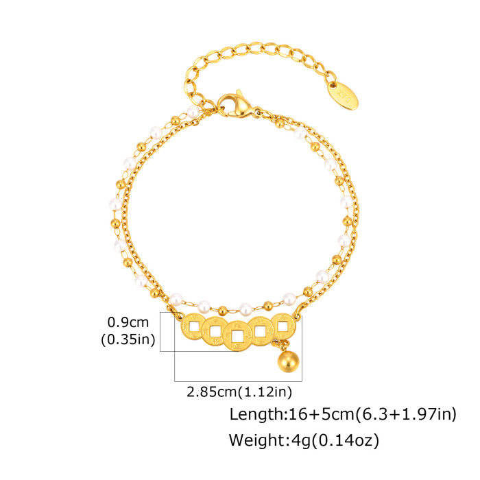 Wholesale Stainless Steel Five Emperor Coins Bracelet